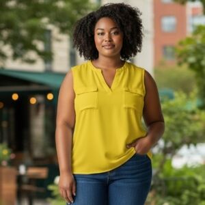 Worthington Vibrant Chartreuse Semi Sheer Yellow Sleeveless Blouse